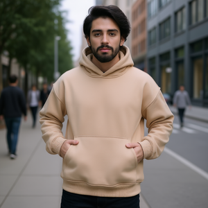 Sweat à capuche beige personnalisé pour homme en coton et polyester, coupe classique, streetwear décontracté, service OEM personnalisé, prêt à être expédié - Product Image 2