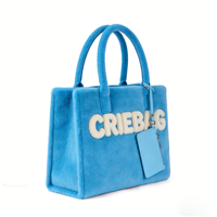 Benutzerdefiniertes Logo 2026 Blaue Flauschige Wasserdichte PU Mode-Schultertasche 3D-Buchstaben-Dekor Mini-Etikett Große Kapazität Lässige Alltagstasche