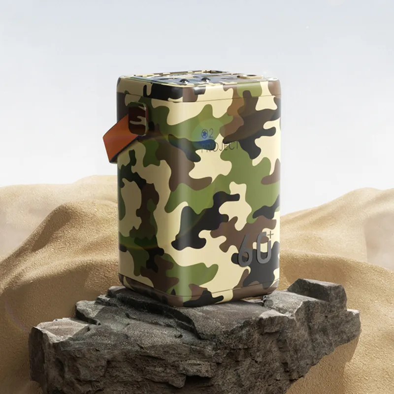 High Power 60000mAh Power Bank Outdoor Camouflage Portable Power Bank 30W with LCD Display and 4 USB Output Fast Chargers
