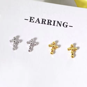 Simple Design Waterproof 18K Gold Plated <b>Cross</b> Stud <b>Earrings</b> for Women - Product Image 1