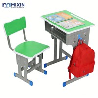 Ensemble bureau et chaise pour étudiant, réglable en hauteur, en MDF, plateau vert, mobilier scolaire, structure métallique, table et chaise de classe
