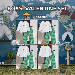 Conjunto de Ropa de Algodón Personalizado para Niños, Traje Casual para Niños Pequeños para el Día de San Valentín, Camiseta Blanca de Manga Larga con Bordado, Azul - Product Image 3