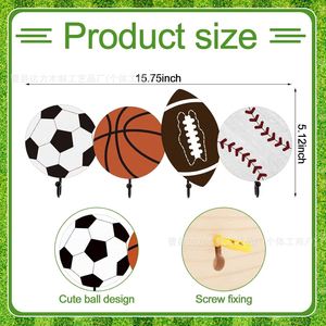 Creative Ball Shaped <b>Wall</b> Hooks Sports Theme Decorative Hangers For <b>Clothes</b> And Bags Multipurpose Easy Install <b>Wall</b> <b>Mounted</b> Type - Product Image 4