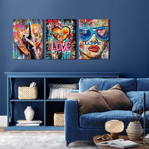 <span class=keywords><strong>Arte</strong></span> Pop Moderna Graffiti <span class=keywords><strong>Moda</strong></span> di Strada Donna Dipinto a Olio su Tela Gesti Astratti per Logo Decorazione Casa - Product Image 1