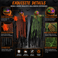 Decoraciones de Halloween: Fantasmas Animados con Cabeza de Calabaza, Esqueletos Colgantes de 1.5m con Ojos Brillantes, Decoraciones Espeluznantes para Casa Embrujada