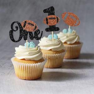 Décorations de cupcakes pour le 1er anniversaire sur le thème du rugby, piques à cupcakes scintillantes pour le premier anniversaire, thème sportif, fête prénatale, fête d'enfants, gâteau - Product Image 3