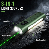 Lampe torche en alliage d'aluminium vert, rechargeable par USB, avec lumière latérale laser verte, faisceau de 200-300 m pour le camping