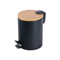 Poubelle à déchets 3L 5L Ronde sur mesure en métal, poubelle à pédale noire 1,3 gallon, poubelle économique avec couvercle en bambou à fermeture douce