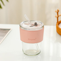 Mug à café portable en verre transparent coloré à double paroi de 400 ml, anti-fuite, plaqué or, personnalisable, avec paille et couvercle – Vente en gros