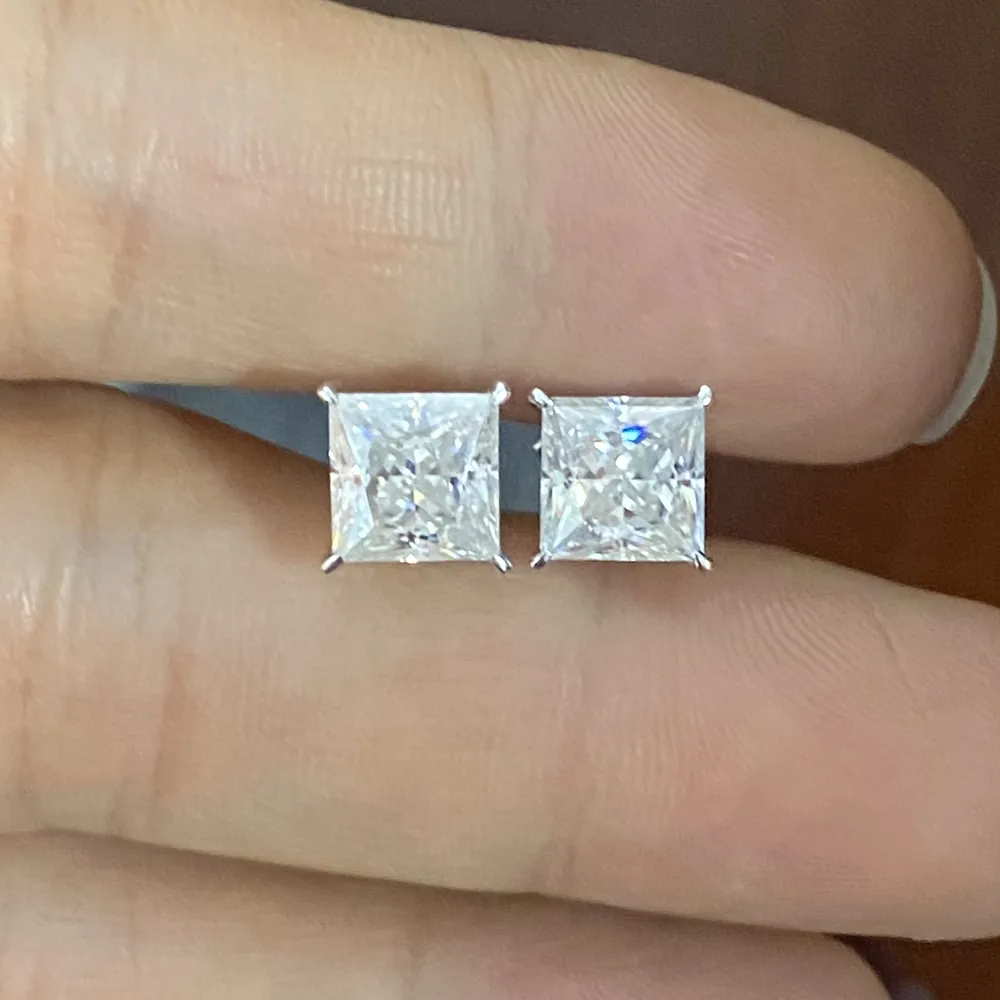 Custom Reall 10K White gold stud earring women 2 carat moissanite Princess cut earring