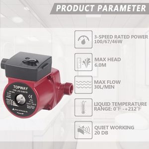 ปั๊มน้ำหมุนเวียน Topway 3 4 Npt 110V 7 92 Gpm สำหรับระบบเครื่องทำน้ำอุ่น - Product Image 3