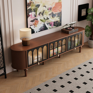 Mueble de TV de Madera Maciza Estilo Retro Francés 2025, Nuevo Estilo Americano Vintage, Mueble de Almacenamiento para Sala de Estar - Product Image 1