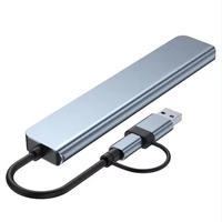 Hub USB C Aluminium 7 in 1 dengan 4 Port USB, Adaptor Pengisian Daya PD Tipe C 60W untuk MacBook Pro Air