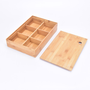 Caja de almacenamiento compartimentada de bambú con tapa para refrigerios, frutas secas, nueces, dulces, estilo rectangular simple - Product Image 5