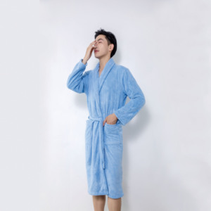 Accappatoio in pile corallo spesso nero all'ingrosso per produttori, <span class=keywords><strong>abbigliamento</strong></span> da <span class=keywords><strong>casa</strong></span> per adulti, camicia da notte da <span class=keywords><strong>uomo</strong></span> e da donna, ad asciugatura rapida, morbido, personalizzabile - Product Image 4