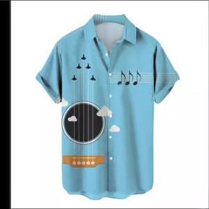 Summer New <span class=keywords><strong>Guitar</strong></span> Series 3D Printed Hawaiian Casual Knitted Men's Short-Sleeved Shirt European American Plus XL - Product Image 2