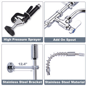 Grifo comercial de cocina de montaje en cubierta, grifo mezclador de agua de 2 vías, grifo de preenjuague de un solo orificio con doble manija - Product Image 6