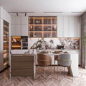 Modular tủ bếp với thiết kế cửa phẳng accessorized với bồn rửa vòi & bản lề cho khách sạn gỗ nguyên liệu đá cẩm thạch Countertop - Product Image 3