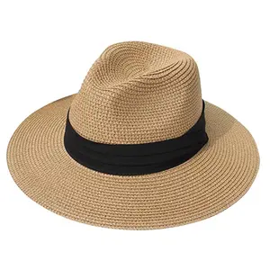 AAA434 Men Women Floppy Sombreros Summer UV Protection Beach Sun Hat Wide Brim Panama Straw Fedora Hat