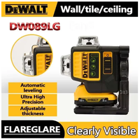 Niveau laser DW089LG 1:1 de haute qualité, auto-nivelant, 12 lignes 3D 3x360, batterie lithium 12V, faisceau vert, kit complet intérieur/extérieur