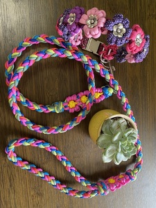 El yapımı kişiselleştirilmiş çiçek yumuşak çiçek güç kız köpek kolye taktik özel Paracord örgülü Charm boncuklu Pet köpekler yaka - Product Image 5
