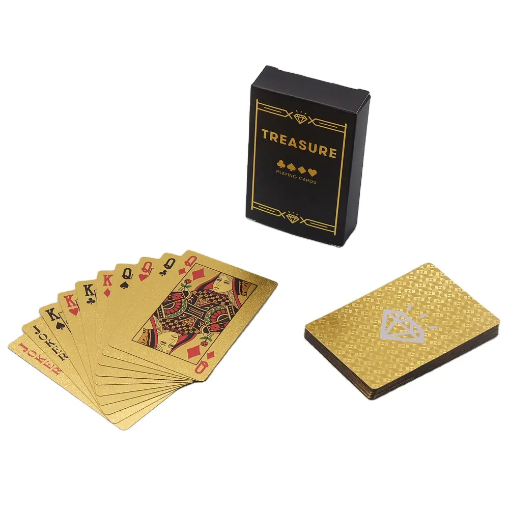 Tùy Chỉnh Bán Buôn Nhựa Không Thấm Nước Mạ Vàng Lá Cạnh Poker Playing Card