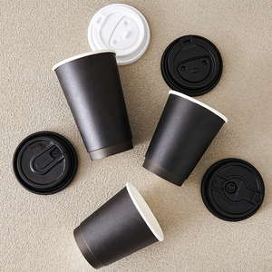 Taza de agua de doble pared de 16 oz con logotipo personalizado, tapas de vasos de papel <span class=keywords><strong>para</strong></span> <span class=keywords><strong>llevar</strong></span> café Togo, papel artesanal negro <span class=keywords><strong>para</strong></span> café <span class=keywords><strong>para</strong></span> uso en el sitio - Product Image 4