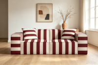 Rot-Weiß Gestreiftes Stoffsofa 3-Sitzer Klassisches Gerades Sofa für Landhausstil Wohnzimmer