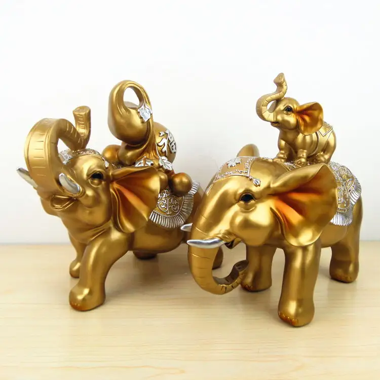 Elefante Dorado de lujo de buena suerte, decoración Para El Hogar y la Oficina, Elefante pequeño, estatuas de animales, Europa, 2 uds.