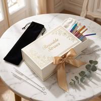 Coffret Cadeau Personnalisé – Ensemble de Pailles Réutilisables en Acier Inoxydable Droites et Courbées – Pailles à Boire Portables, Lavables et Élégantes