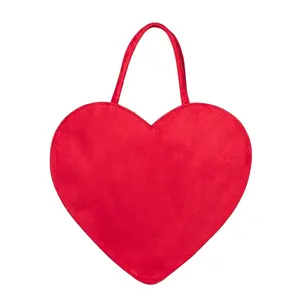 Bolsa de coração de veludo para mulheres, bolsa rosa de coração em forma de coração