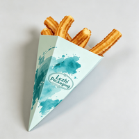 Custom Logo Printed Churros Paper Cones With Sauce Holder Food Packaging Paper Cone for Churros Snack Cup for Bakery Street Food