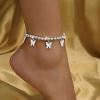 NYY Creative Bracelet de cheville à pampilles papillon et Bracelet papillon en forme de goutte d'eau orné de strass - Accessoires en gros