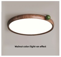 Nouvelle lampe de plafond pour chambre à coucher, forme de cookie, couleur noyer, style médiéval, LED protectrice pour les yeux, couvercle en acrylique, luminaire en fer