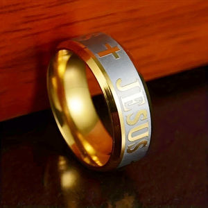 KOMI-Anillo de acero inoxidable para hombre, anillo de boda de moda con Cruz de Jesús, para hombres, ajuste cómodo - Product Image 4