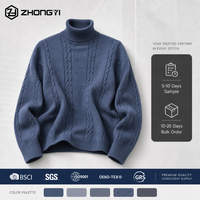 Pull col roulé en maille torsadée coupe ajustée côtelé extensible à manches longues pour homme automne hiver vente en gros