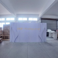 BK-148 Panel de Fondo de PVC para Escenario de Boda, Diseño 3D Multicapa, Ondulado, Blanco, con Luces LED