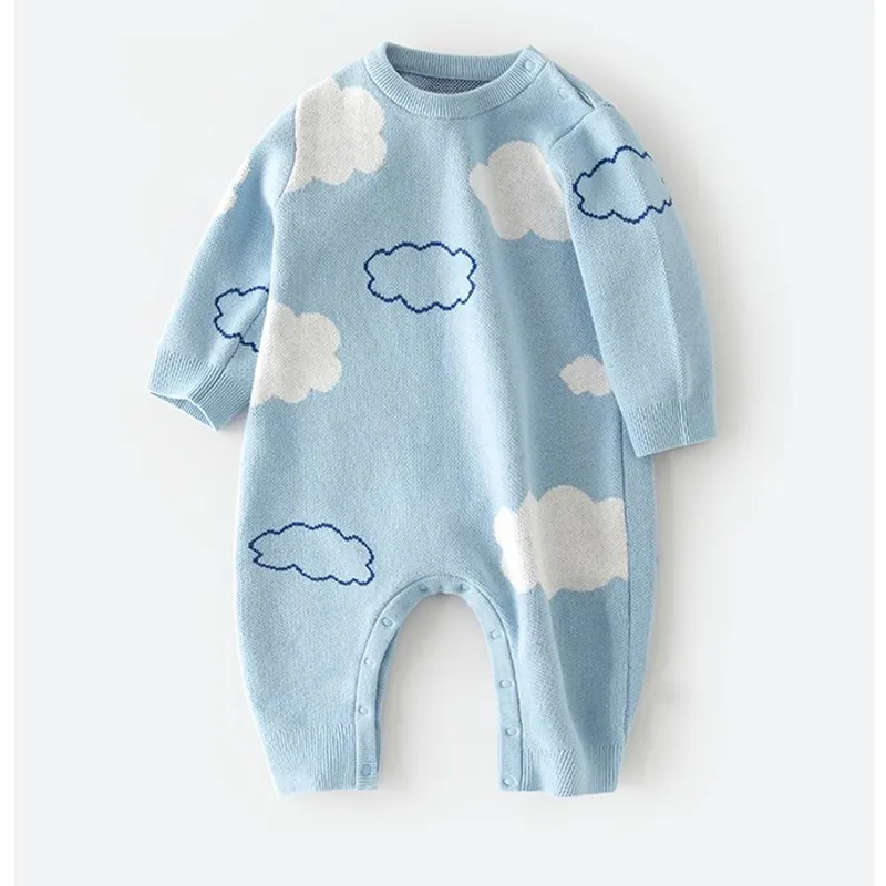 Милая детская одежда, детский трикотажный комбинезон голубого цвета с длинным рукавом, Детский комбинезон из органического хлопка