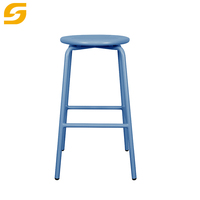 Mobilier de salon moderne d'extérieur Chaise design haute en métal bleu avec cadre en aluminium Tabouret de bar pour coin cuisine café restaurant et salle à manger