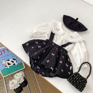 Roupas de Primavera para Bebês, Camisa com Estampa e Laço, Conjunto de 2 Peças, Macacão Sem Mangas para Recém-Nascidos - Product Image 3