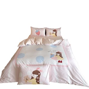 Cute Cartoon 100S <b>Satin</b> Long Staple Cotton Four Piece Set Breathable Duvet Cover <b>Sheet</b> Set For Bedding - Product Image 4