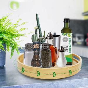 Современный автоматический вращающийся на 360 градусов экологически чистый бамбуковый поворотный поднос с лаком для кухни, ванной комнаты, гостиной - Product Image 5