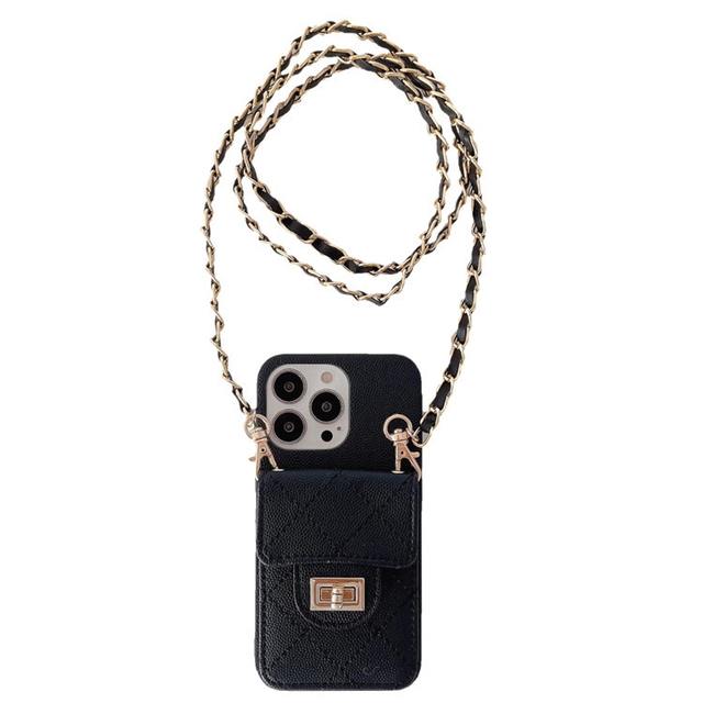 Fashion Luxury Girls Wallet Case Quilted Leather Zipper Pouch Wrist Strap Crossbody Chain Handbag Purse Cover for IPhone 13 Pro