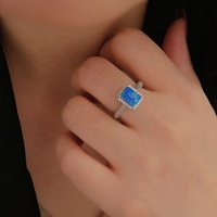 Nouveau produit, bijoux fins, argent sterling 925, opale bleue rectangulaire, bague simple sertie de diamants, pierre précieuse pour femmes