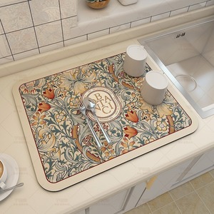 Tapete de lujo floral transfronterizo para fregadero de cocina, de tierra de diatomeas, para vajilla, cuencos y palillos, con control de agua, sin necesidad de lavado. - Product Image 2