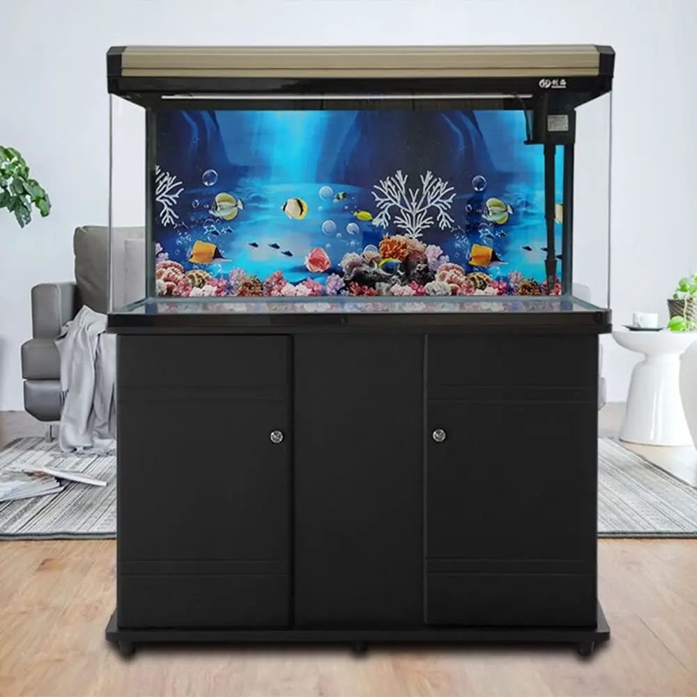 Large Aquarium Wooden Stand and Cabinet Aquarium Classic Covered Fish Tank With LED Lights