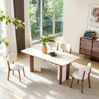 Table à manger en bois massif écologique avec plateau en marbre lisse, mobilier de salle à manger pour la maison