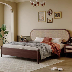 Giường ngủ khung gỗ tự nhiên phong cách Bắc Âu cổ điển, màu óc chó, kích thước 1.5m, giường đơn, giường ngủ mềm mại, giường cỡ King - Product Image 4