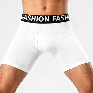 Boxer da <span class=keywords><strong>Uomo</strong></span> Personalizzabili in Cotone, Intimo Maschile Lungo Igroscopico di Alta Qualità, Bianco - Product Image 1