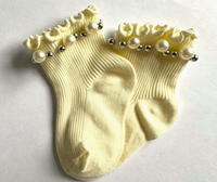Chaussettes fines respirantes en coton pour enfants, style coréen, avec ruban et perles, accessoires printemps-été